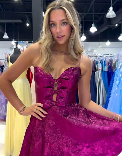 Glitter Strapless Peacock Short Homecoming Dresses with Bow