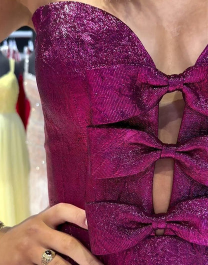 Glitter Strapless Peacock Short Homecoming Dresses with Bow
