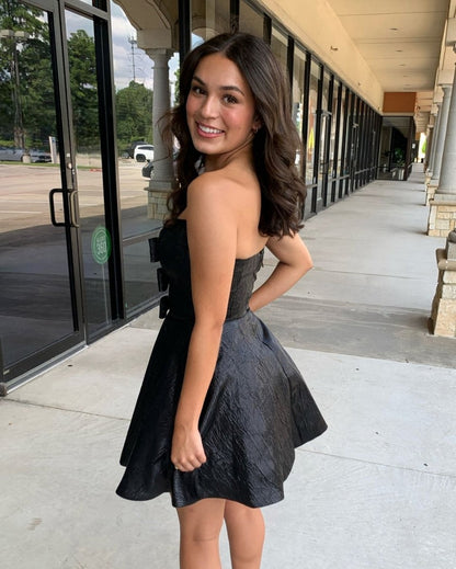 Glitter Strapless Peacock Short Homecoming Dresses with Bow
