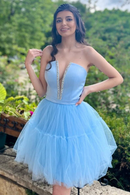 Strapless Lace-Up A-line Homecoming Dresses