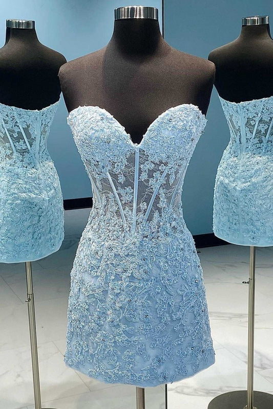 Appliques Strapless Short Homecoming Dresses