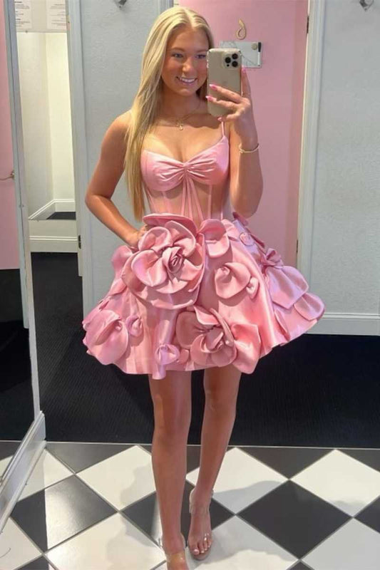 Strapless A-line Corset Short Homecoming Dresses with 3D Flowers