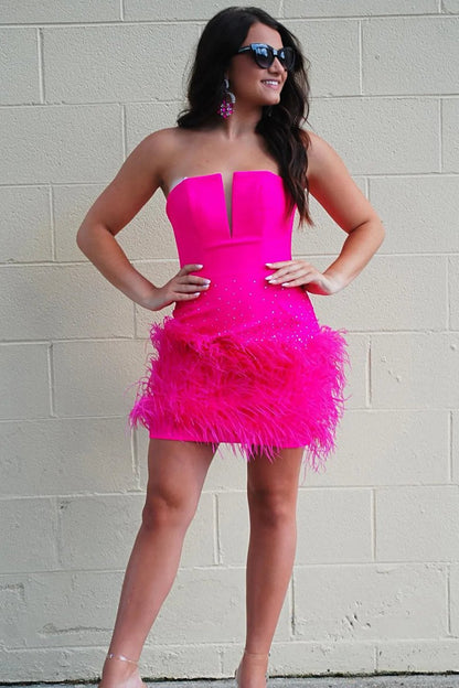 Strapless Bodycon Homecoming Dresses with Feather