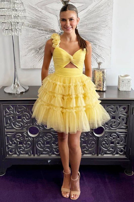 Princess One Shoulder Knotted Ruffle Short Party Dresses