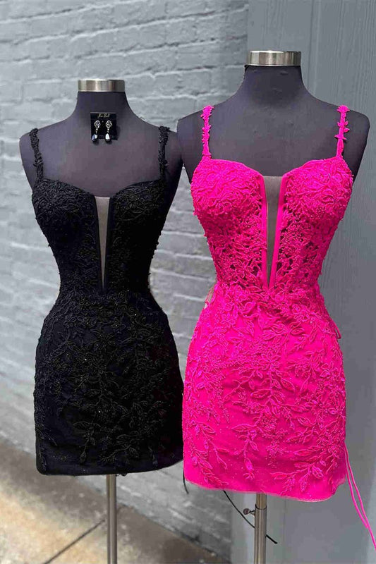 Fitted Straps Appliques Mini Homecoming Dresses
