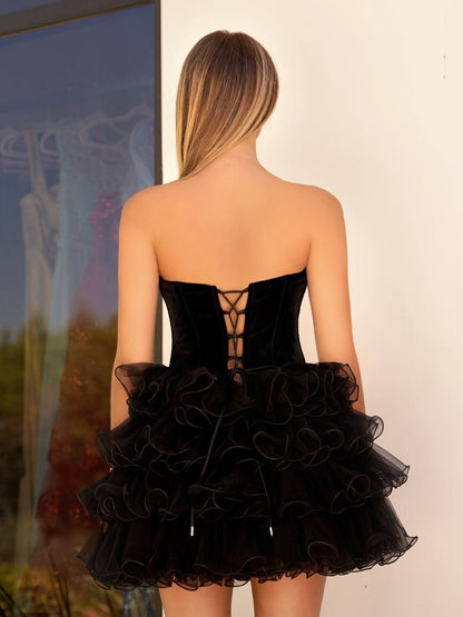 Velvet Sweetheart Ruffles Short Homecoming Dresses