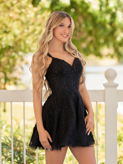A-line Lace Spaghetti-Straps short Homecoming Dresses