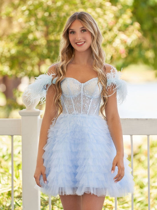 A-line Off the Shoulder Homecoming Dresses with Feather