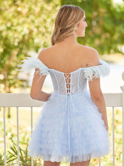 A-line Off the Shoulder Homecoming Dresses with Feather