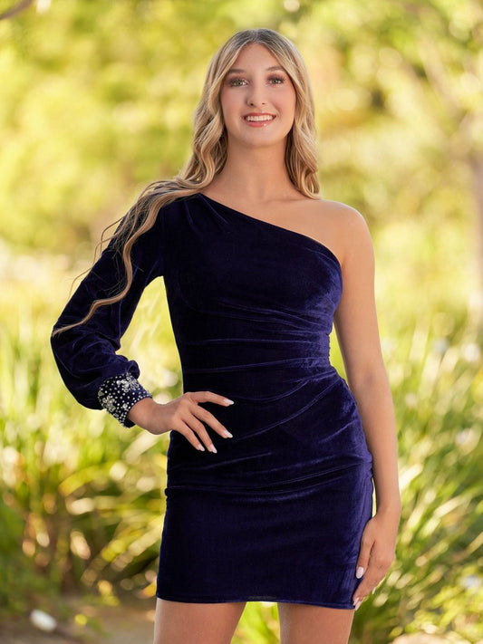 Sheath One-Shoulder Long Sleeve Homecoming Dresses