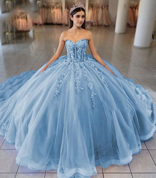 Ball-Gown Tulle 3D Flowers Sweetheart Quinceanera Dresses