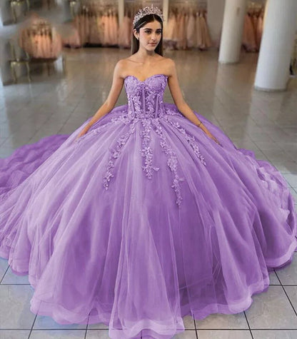 Ball-Gown Tulle 3D Flowers Sweetheart Quinceanera Dresses