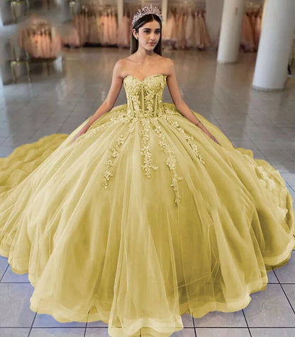 Ball-Gown Tulle 3D Flowers Sweetheart Quinceanera Dresses