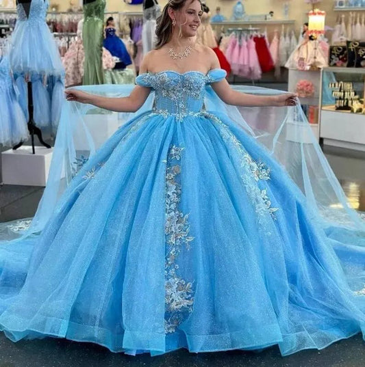 Ball-Gown Appliques Quinceanera Dresses with Cape