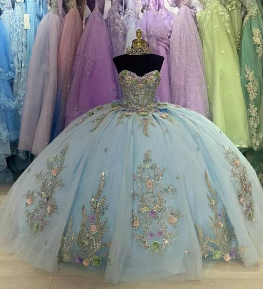 Sweetheart Ball Gown Tulle Strapless Quinceanera Dresses