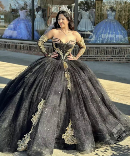 Long Sleeves Strapless Quinceanera Dresses with Appliques