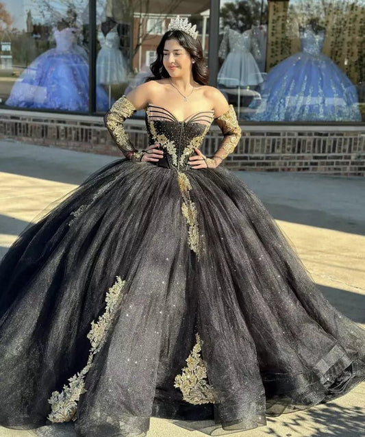Long Sleeves Strapless Quinceanera Dresses with Appliques