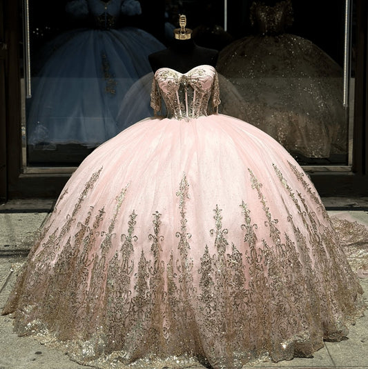 Ball Gown Tulle Off-the-Shoulder Quinceanera Dresses with Sequins