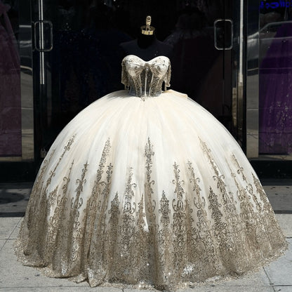 Ball Gown Tulle Off-the-Shoulder Quinceanera Dresses with Sequins