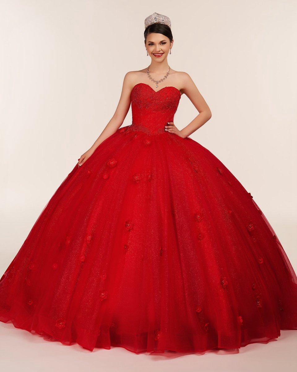 3D Flowers Glitter Sequins Sleeveless Quinceanera Dresses