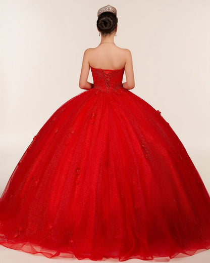 3D Flowers Glitter Sequins Sleeveless Quinceanera Dresses