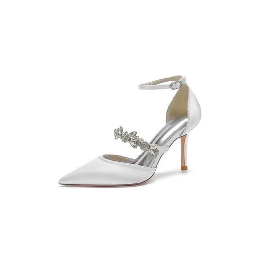Crystal Strap Pointed Toe Satin High Heels