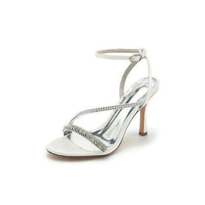 Single Strap Ankle Strap Wedding Shoes With Rhinestone