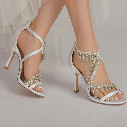 Sexy Crystal Beaded Thin Strap High Heels