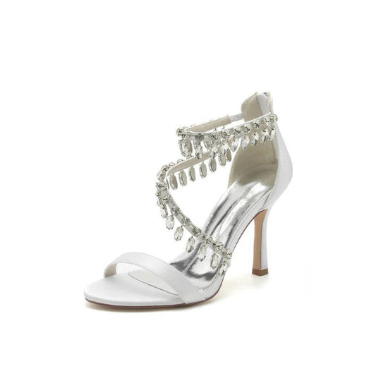 Open Toe Crystal Ankle Strap Stiletto Sandals