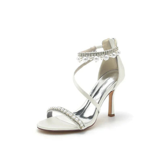 Elegant Single Strap Pearl Beaded Wedding Shoes