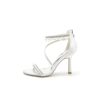 Elegant Single Strap Pearl Beaded Wedding Shoes