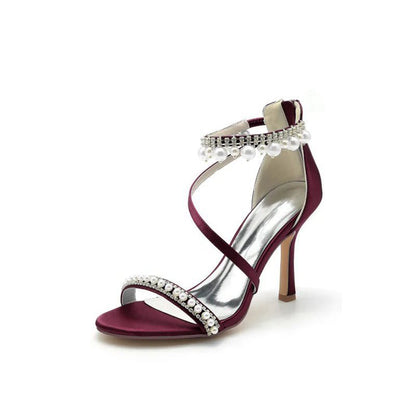 Elegant Single Strap Pearl Beaded Wedding Shoes