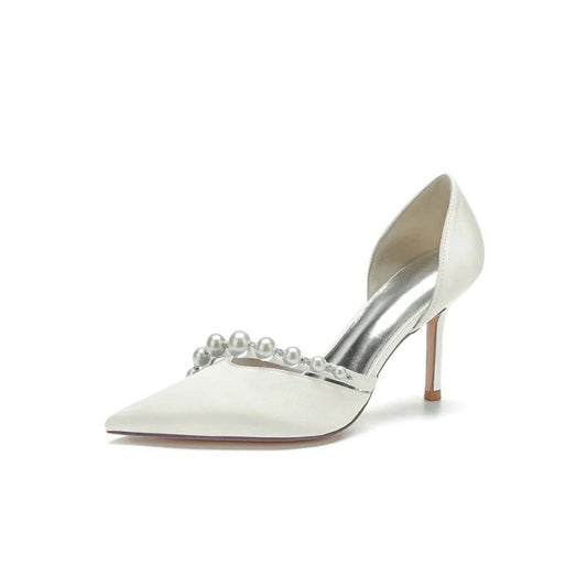 Pearl Strap Pointed Toe Satin High Heels