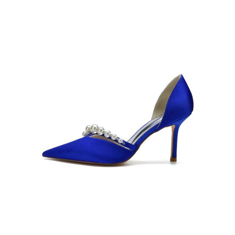 Pearl Strap Pointed Toe Satin High Heels