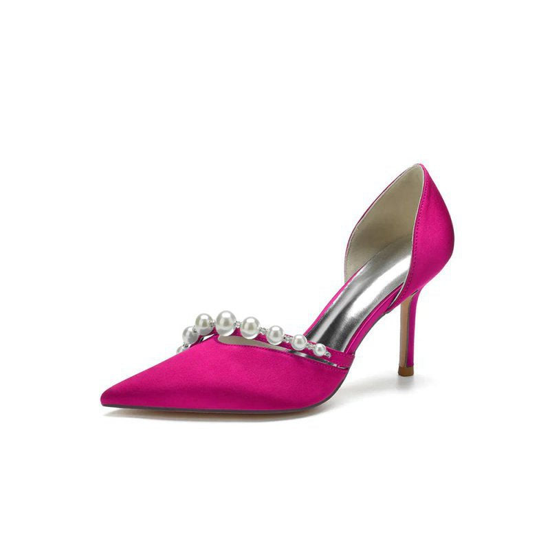 Pearl Strap Pointed Toe Satin High Heels