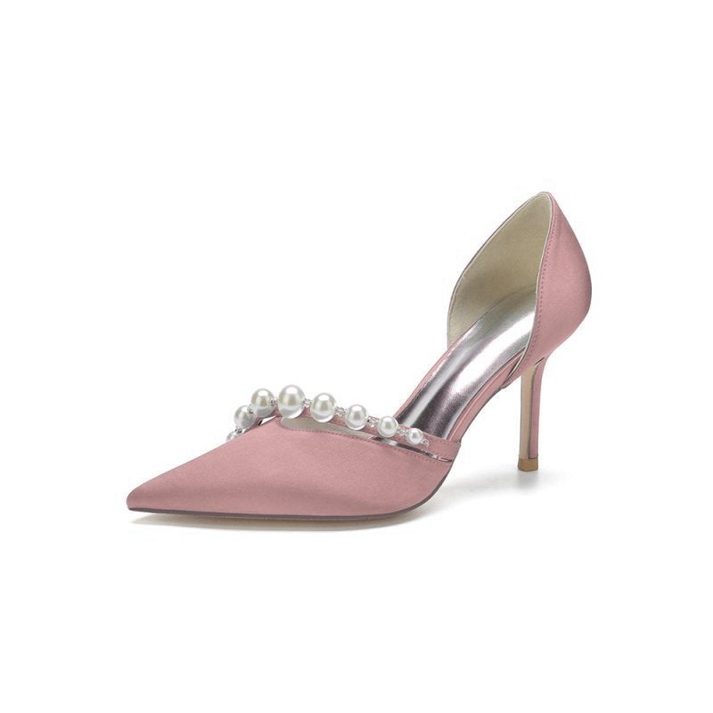 Pearl Strap Pointed Toe Satin High Heels