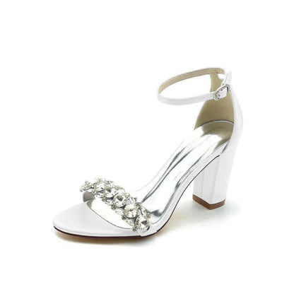 Crystal Embellished Open Toe Ankle Strap Pumps
