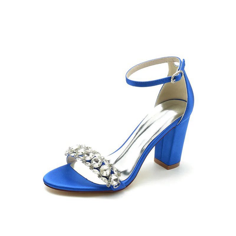 Crystal Embellished Open Toe Ankle Strap Pumps