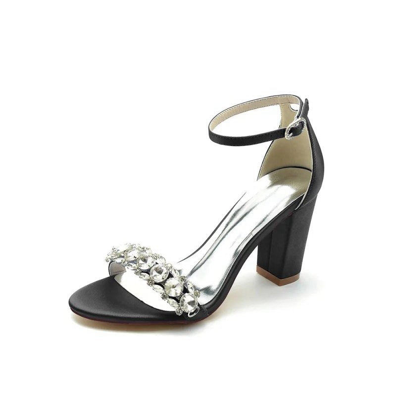 Crystal Embellished Open Toe Ankle Strap Pumps