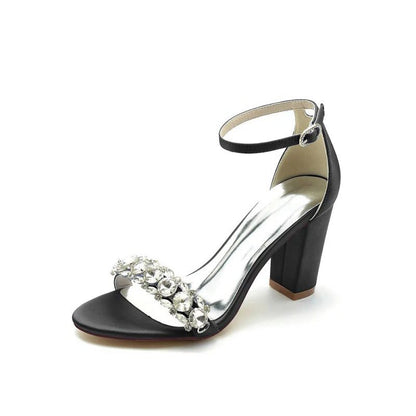 Crystal Embellished Open Toe Ankle Strap Pumps