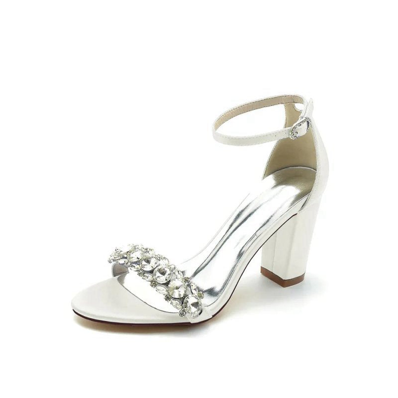Crystal Embellished Open Toe Ankle Strap Pumps