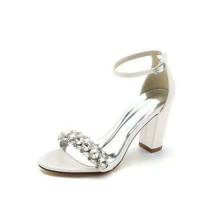 Crystal Embellished Open Toe Ankle Strap Pumps