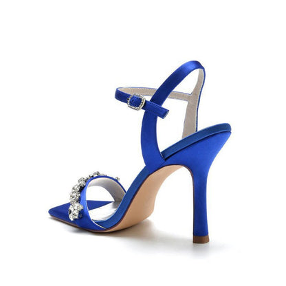 Simple Single Strap Beaded Satin Stiletto Sandals