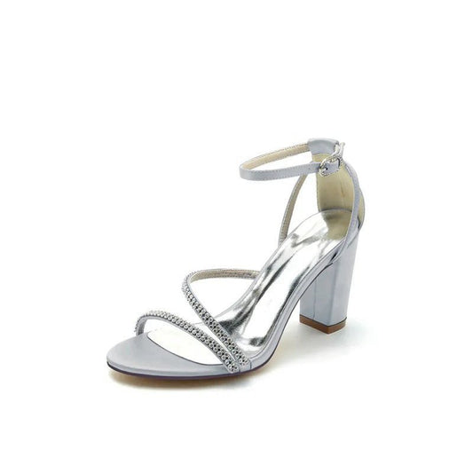 Faux Silk Strappy Chunky Heel Prom Shoes