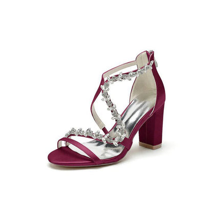 Open Point Toe Rhinestone Beaded Wedding Shoes