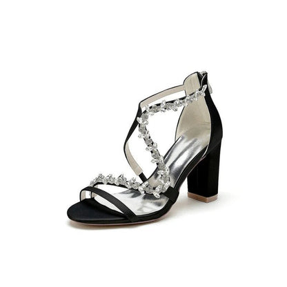 Open Point Toe Rhinestone Beaded Wedding Shoes
