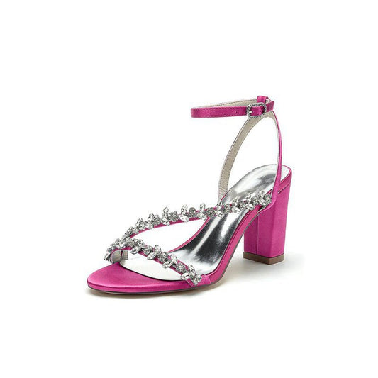 Rhinestone Beaded Ankle Straps Chunky Wedding Shoes