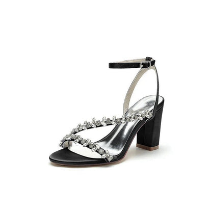 Rhinestone Beaded Ankle Straps Chunky Wedding Shoes