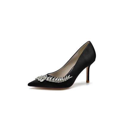 Crystal Side Pointed Toe Satin Pump
