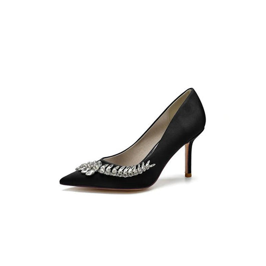 Crystal Side Pointed Toe Satin Pump